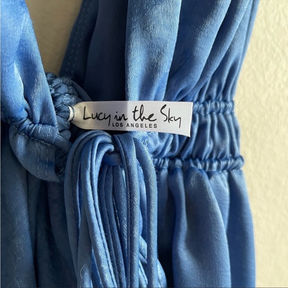 Lucy in the Sky Small Vivian Washed Satin Plunge A-Line Dress In Blue - Picture 4 of 4